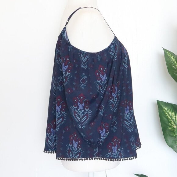 House of Harlow 1960 Navy Geo Print Cold Shoulder Puff Sleeve Top Blouse Medium - Picture 6 of 11